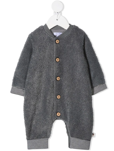 Shop Absorba Button-through Faux Shearling Babygrow In Grey