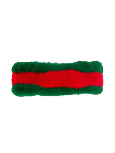 Gucci Kids' Teddy Faux-fur Striped Headband In Green | ModeSens