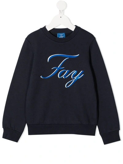 Shop Fay Logo Print Crewneck Sweatshirt In Blue