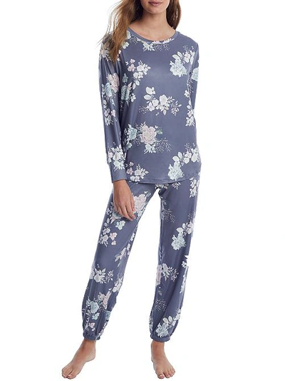 Shop Flora Nikrooz Haliee Knit Jogger Pajama Set In Grey Floral