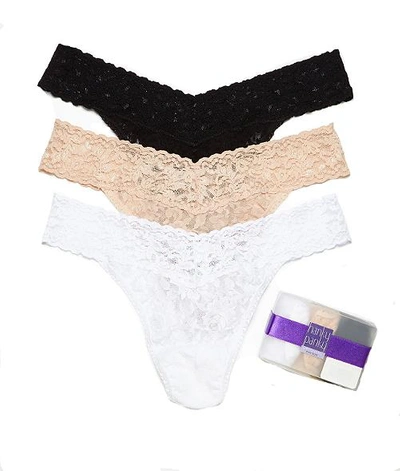 Shop Hanky Panky Signature Lace Original Rise Thong 3-pack In Black,white,chai