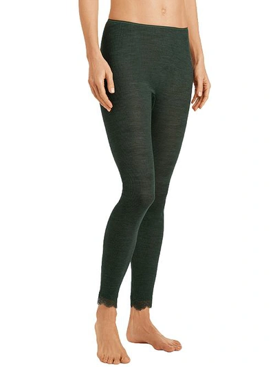 Shop Hanro Woolen Lace Knit Leggings In Green Marble