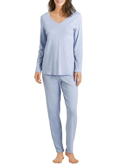 Shop Hanro Bea Cotton Knit Pajama Set In Lavender Frost