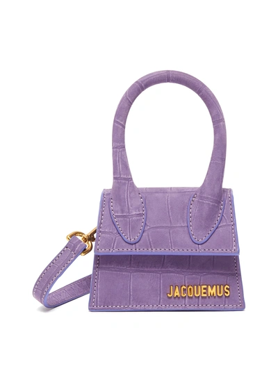 Shop Jacquemus 'small Chiquito' Croc Embossed Suede Top Handle Bag In Purple