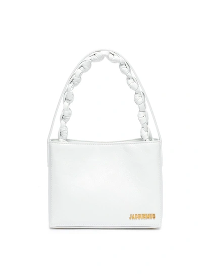 Shop Jacquemus 'noeud' Braided Handle Leather Shoulder Bag In White