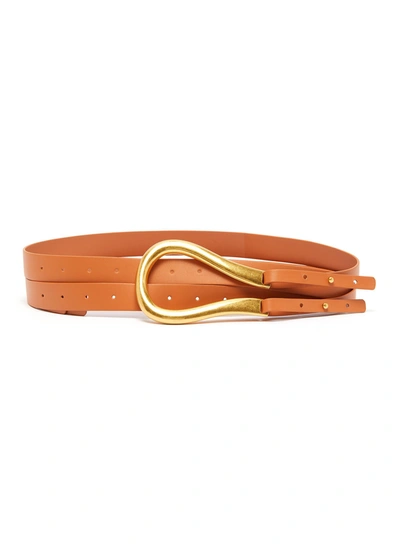 Shop Bottega Veneta Horsebit Buckle Leather Double Strap Belt In Brown