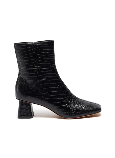 Shop Vince 'koren' Croc-embossed Leather Ankle Boots In Black