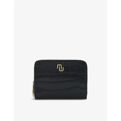Shop Maje Women's Black Double-m Monogram Croc-embossed Leather Wallet