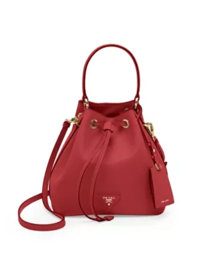 Shop Prada Women's Leather Bucket Bag In Fuoco