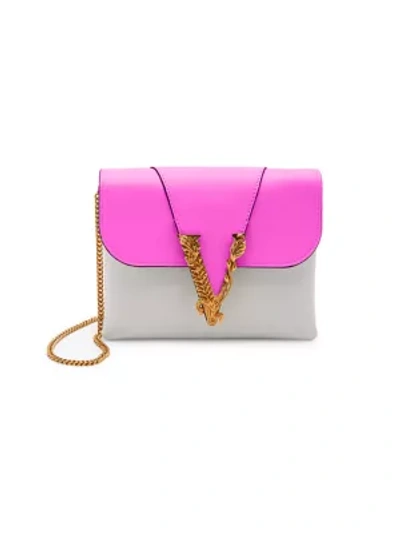 Shop Versace Women's Virtus Leather Clutch In Pink White