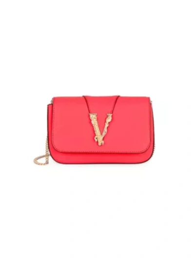 Shop Versace Women's Virtus Leather Clutch In Eros Flame