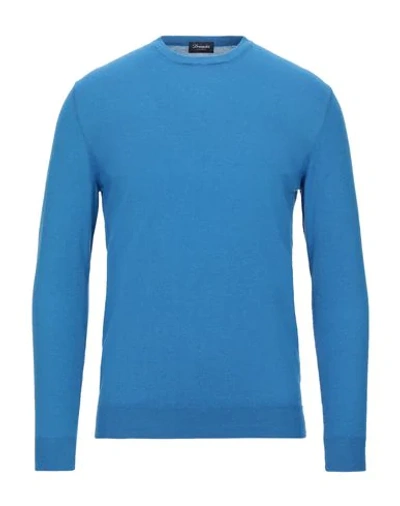 Shop Drumohr Man Sweater Azure Size 36 Cotton, Cashmere In Blue