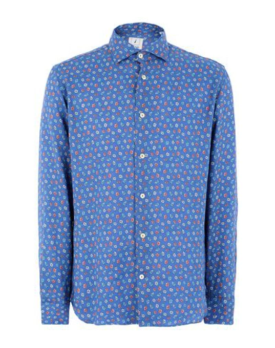 Shop Drumohr Man Shirt Azure Size Xxl Linen In Blue