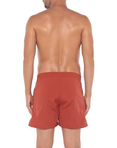 Shop Mcq By Alexander Mcqueen Swim Trunks In Brick Red