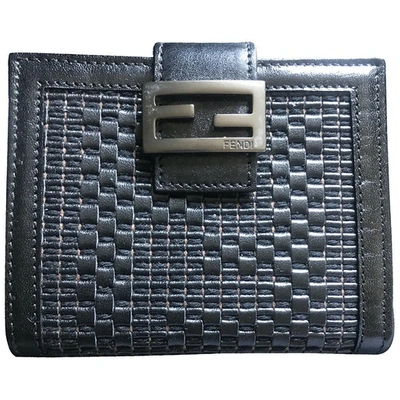 Pre-owned Fendi Leather Card Wallet In Black