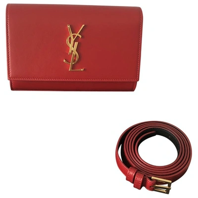 Pre-owned Saint Laurent Kate Monogramme Red Leather Clutch Bag