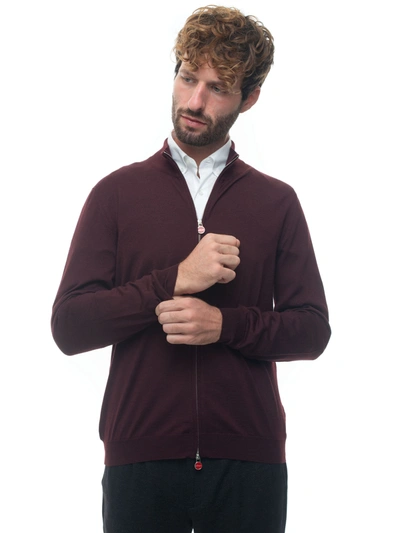 Shop Kiton Cardigan With Double Slide Fastener - Man In Bordeau