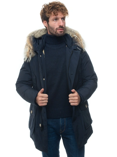 Woolrich Arctic Parka Df Hooded Jacket Blue Cotton Man In Black | ModeSens