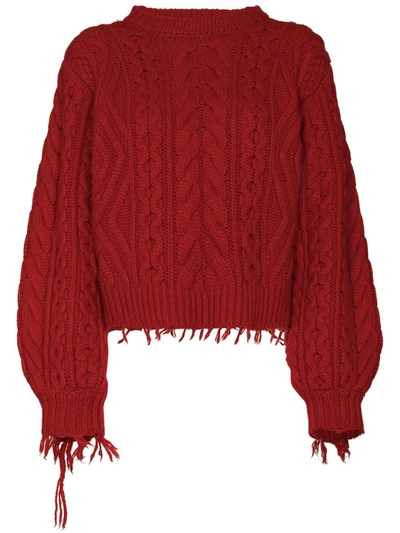 Shop Alanui Cable-knit Distressed Jumper In Red