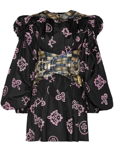 Shop Chopova Lowena Puff-sleeve Mini Dress In Black