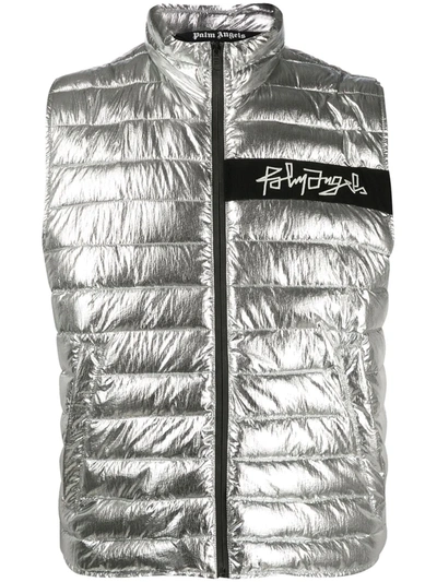 Shop Palm Angels Geometric Logo Quilted Gilet In Silver
