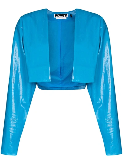 Shop Rotate Birger Christensen Magrit Cropped Vegan Leather Jacket In Blue