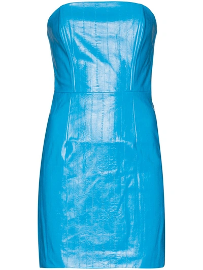 Shop Rotate Birger Christensen Herla Vegan Leather Mini Dress In Blue