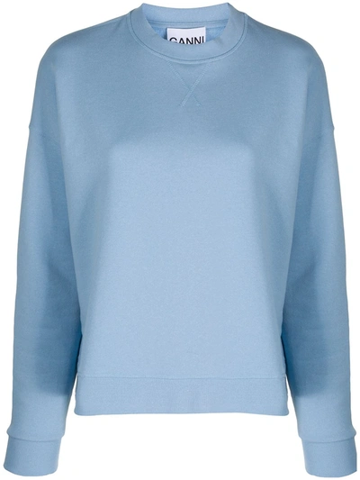 Shop Ganni Drop-shoulder Crew-neck Sweatshirt In Blue
