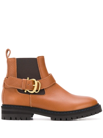 Shop Pollini Buckled Chunky Leather Boots In Brown