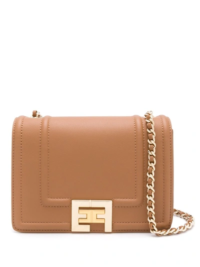 Shop Elisabetta Franchi Small Logo Shoulder Bag In Brown