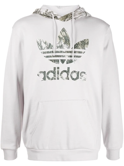 Shop Adidas Originals Camo Trefoil Logo Hoodie In Grey