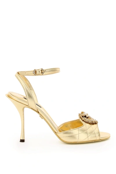 Shop Dolce & Gabbana Keira Devotion Leather Sandals In Oro (gold)
