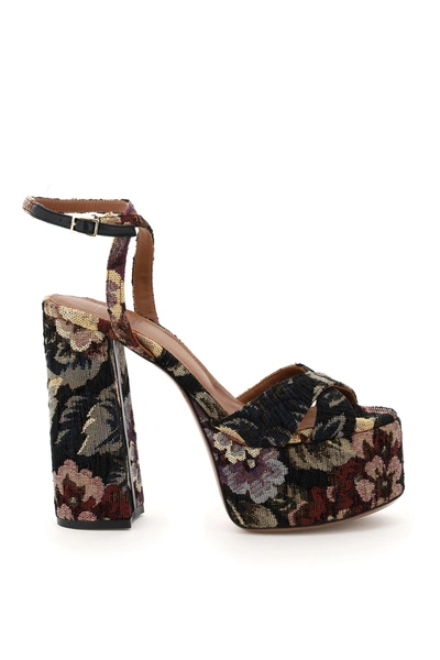 Shop L'autre Chose Jacquard Flower Platform Sandals In Black (beige)