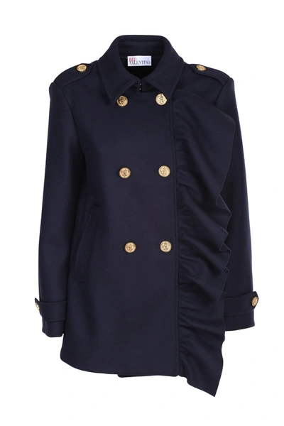 Shop Red Valentino Double-breasted Pea Coat In Blu
