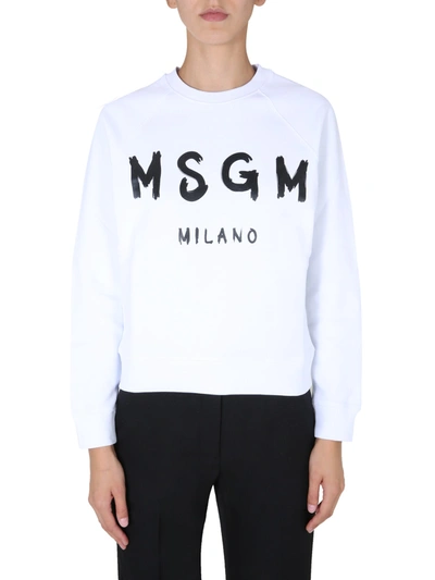 Shop Msgm Crew Neck Sweatshirt In Bianco