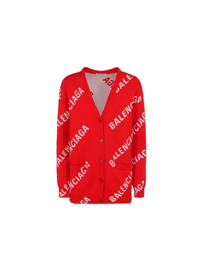 Shop Balenciaga Cardigan In Red/white