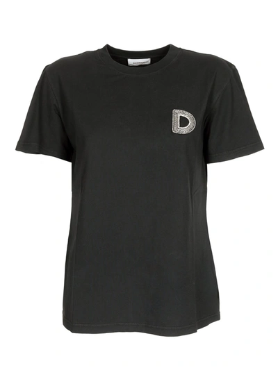 Shop Dondup Logo Rhinestones T-shirt In Black
