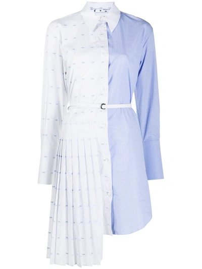 Shop Off-white Pleated Shirt Dress In White