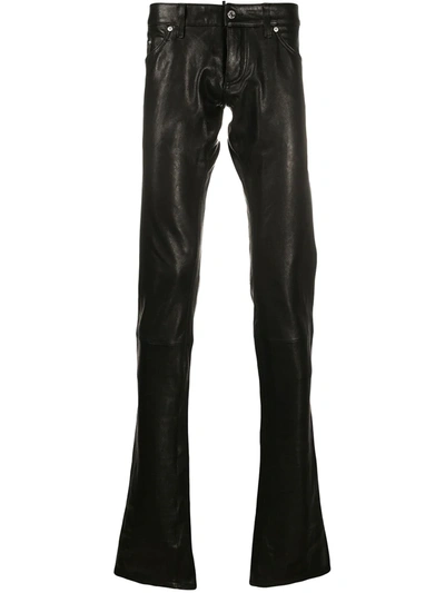 Shop Dsquared2 Long Leather Trousers In Black