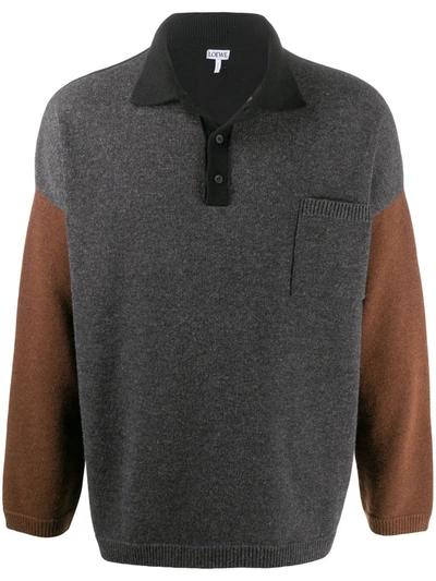 Shop Loewe Panelled Knitted Polo Shirt In Grey