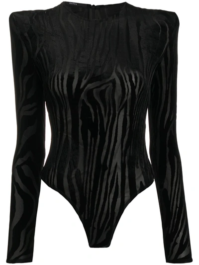 Shop Alex Perry Howell Zebra Print Bodysuit In Black