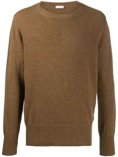 Shop Caruso Fine-knit Crew Neck Jumper In Brown