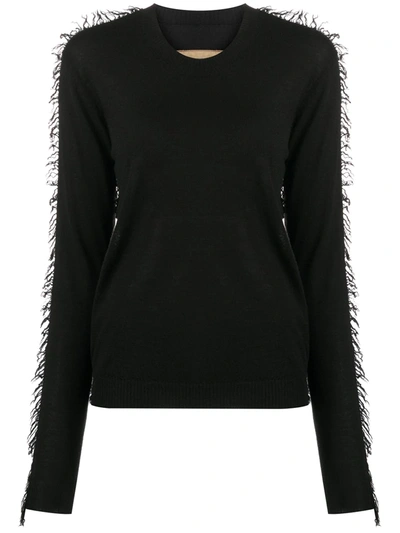 Shop Uma Wang Long Sleeve Frayed Edge Sweater In Black