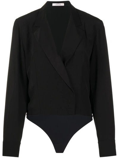 Shop Dorothee Schumacher Notch Lapel Bodysuit In Black