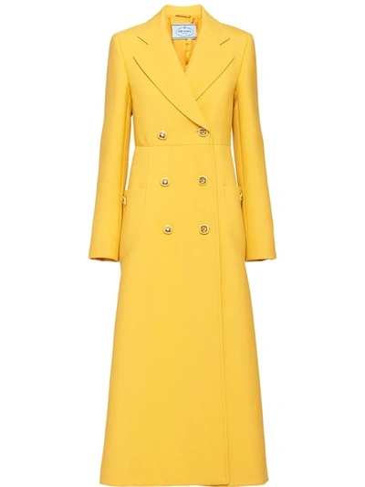 Shop Prada Double-breasted Long Coat In Yellow