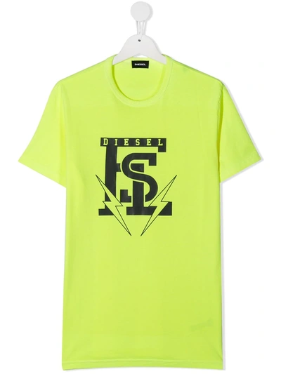 Shop Diesel Teen Logo Print Crewneck T-shirt In Yellow