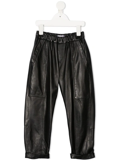 Shop Brunello Cucinelli Straight-leg Leather Trousers In Black