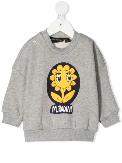 Shop Mini Rodini Flower Logo Print Sweatshirt In Grey