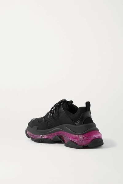 Shop Balenciaga Triple S Clear Sole Logo-embroidered Leather, Nubuck And Mesh Sneakers In Black