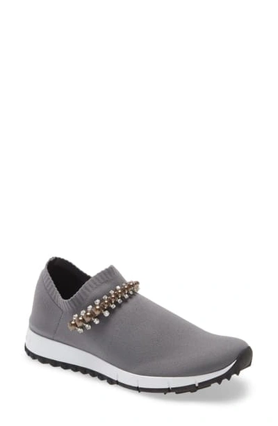 Shop Jimmy Choo Verona Embellished Knit Sneaker In Dusk/ Grey